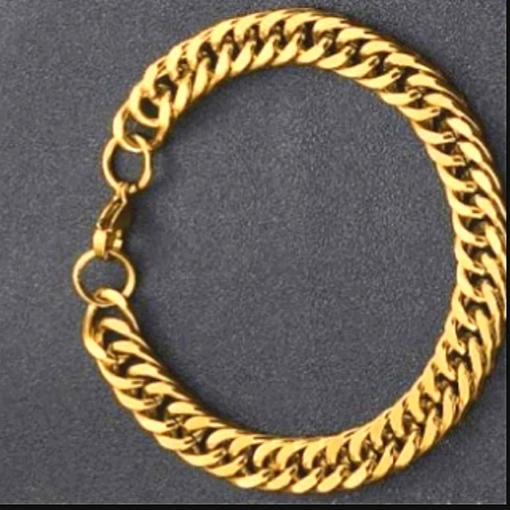 Men's Gold Thick Chain Style Stainless Steel Bracelet NEW One Piece Chain B…